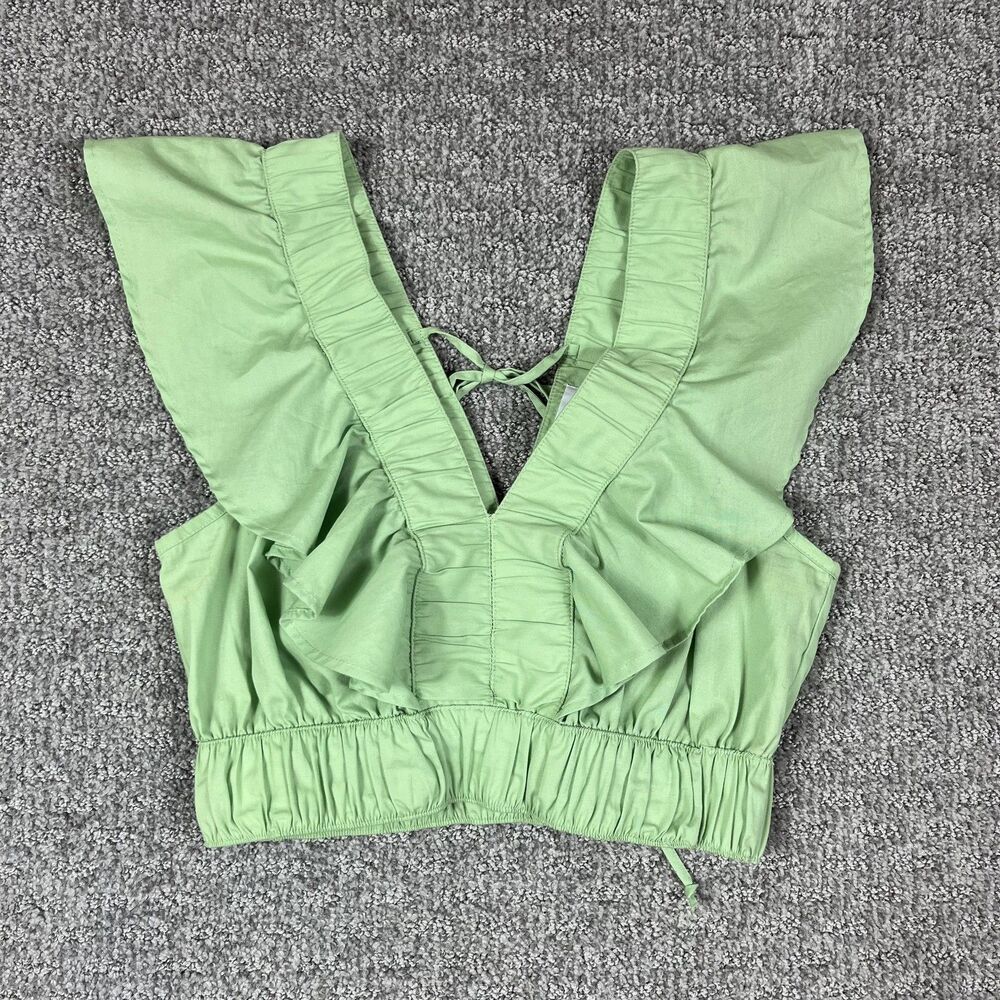 Japna Top Womens Medium Green Ruffle Crop Boho Coastal Western Beach Festival